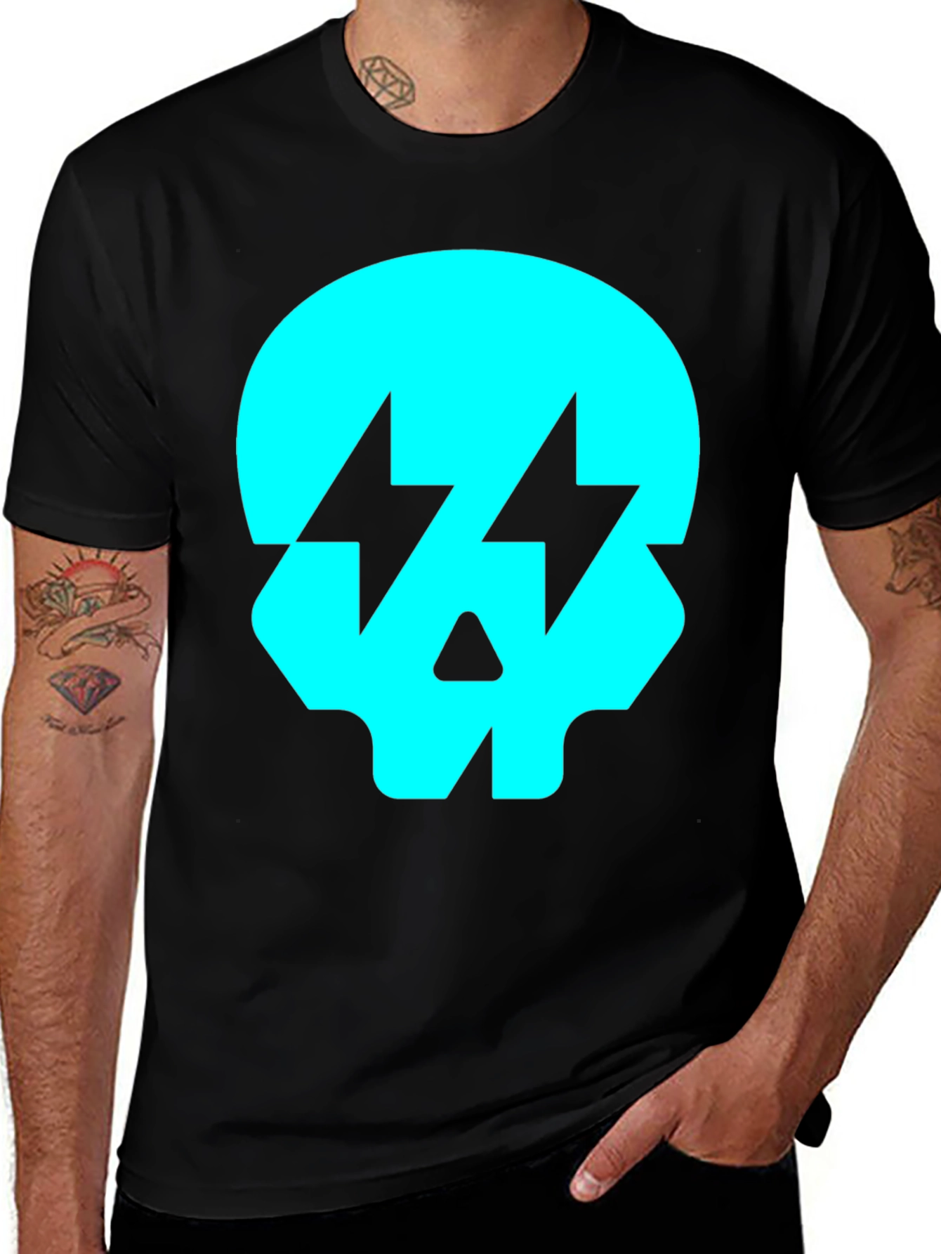 Skull Lightning Bolt Graphic T-Shirt - Black