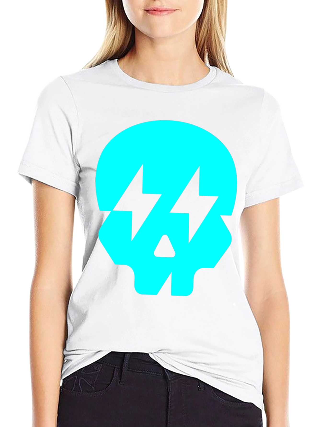 Skull Lightning Bolt Graphic T-Shirt - Black
