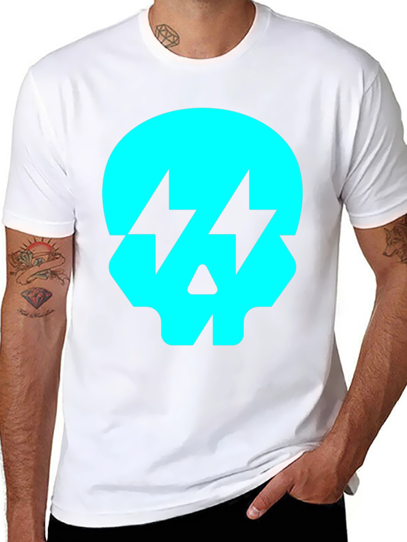 Skull Lightning Bolt Graphic T-Shirt - Black