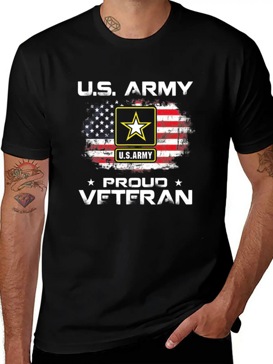 US Army Proud Veteran With American Flag Gift Unisex Short Sleeve Soft Cotton T-Shirt – Casual Everyday Wear
