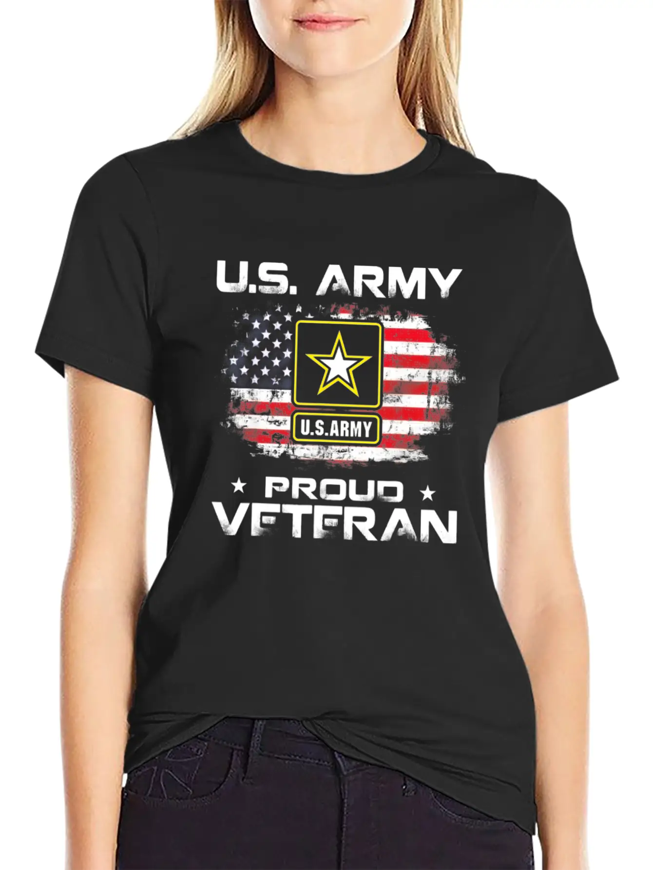 US Army Proud Veteran With American Flag Gift Unisex Short Sleeve Soft Cotton T-Shirt – Casual Everyday Wear