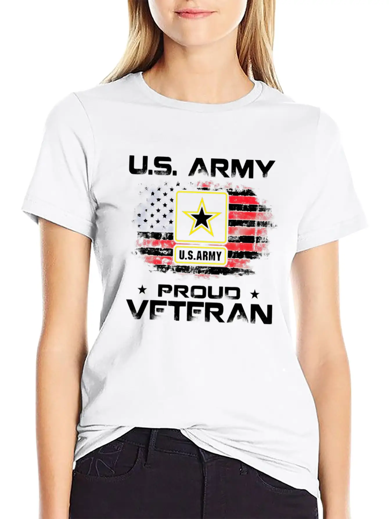 US Army Proud Veteran With American Flag Gift Unisex Short Sleeve Soft Cotton T-Shirt – Casual Everyday Wear