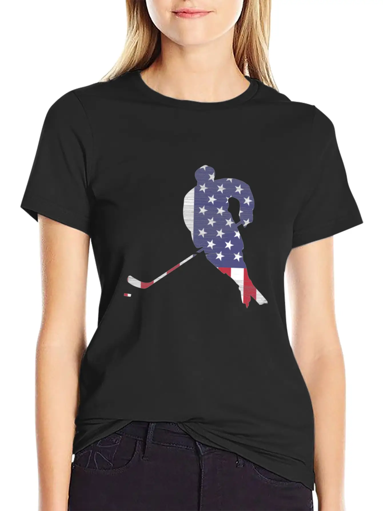 USA Flag Hockey Silhouette Unisex Casual T-Shirt – Clean Design For Daily Comfort