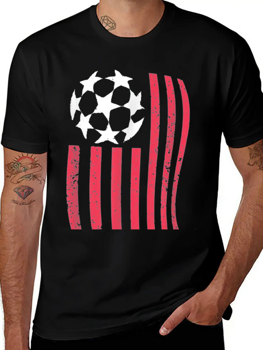 USA Flag With Soccer Ball Stylish Everyday T-Shirt – Unisex Basic Cotton Tee