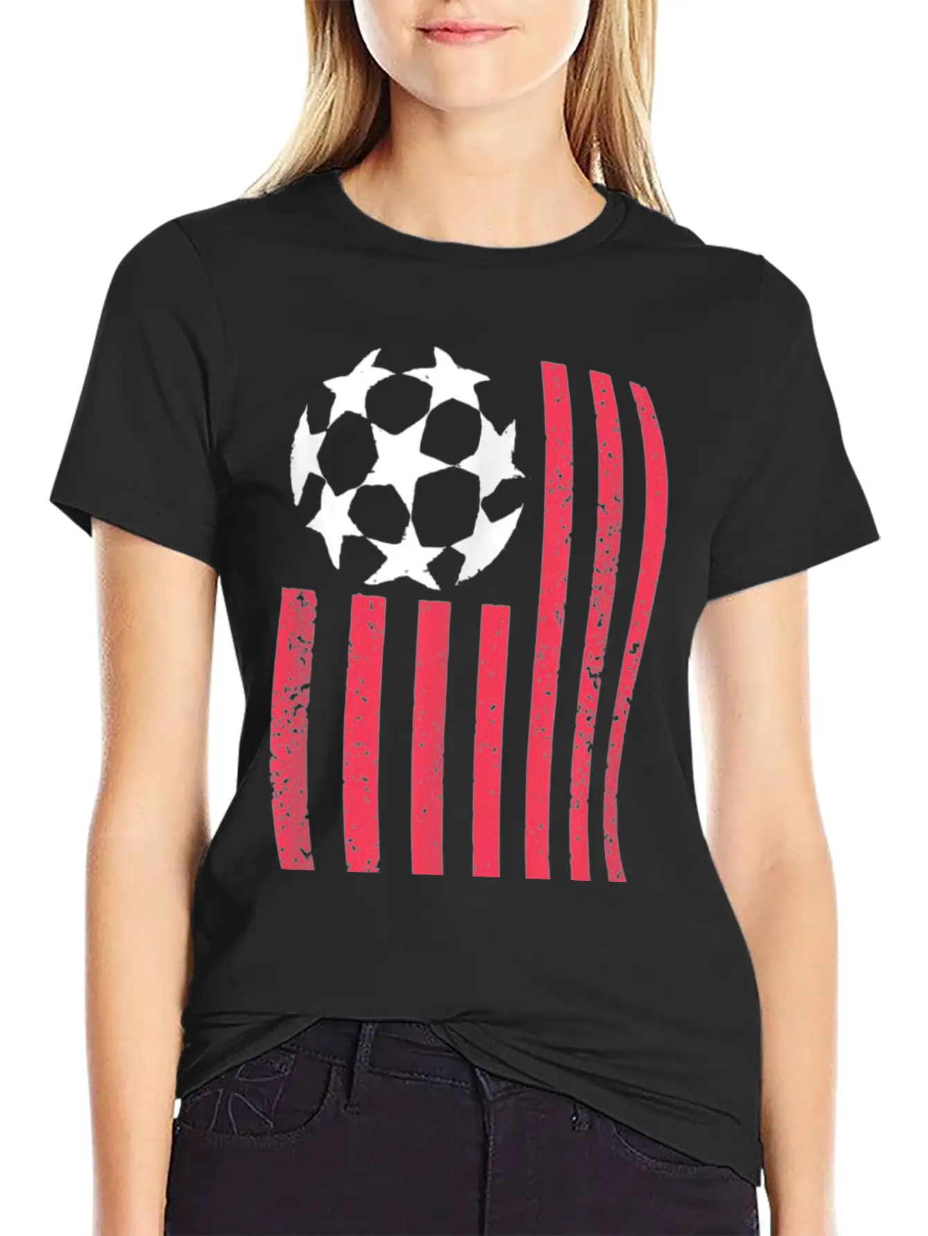 USA Flag With Soccer Ball Stylish Everyday T-Shirt – Unisex Basic Cotton Tee