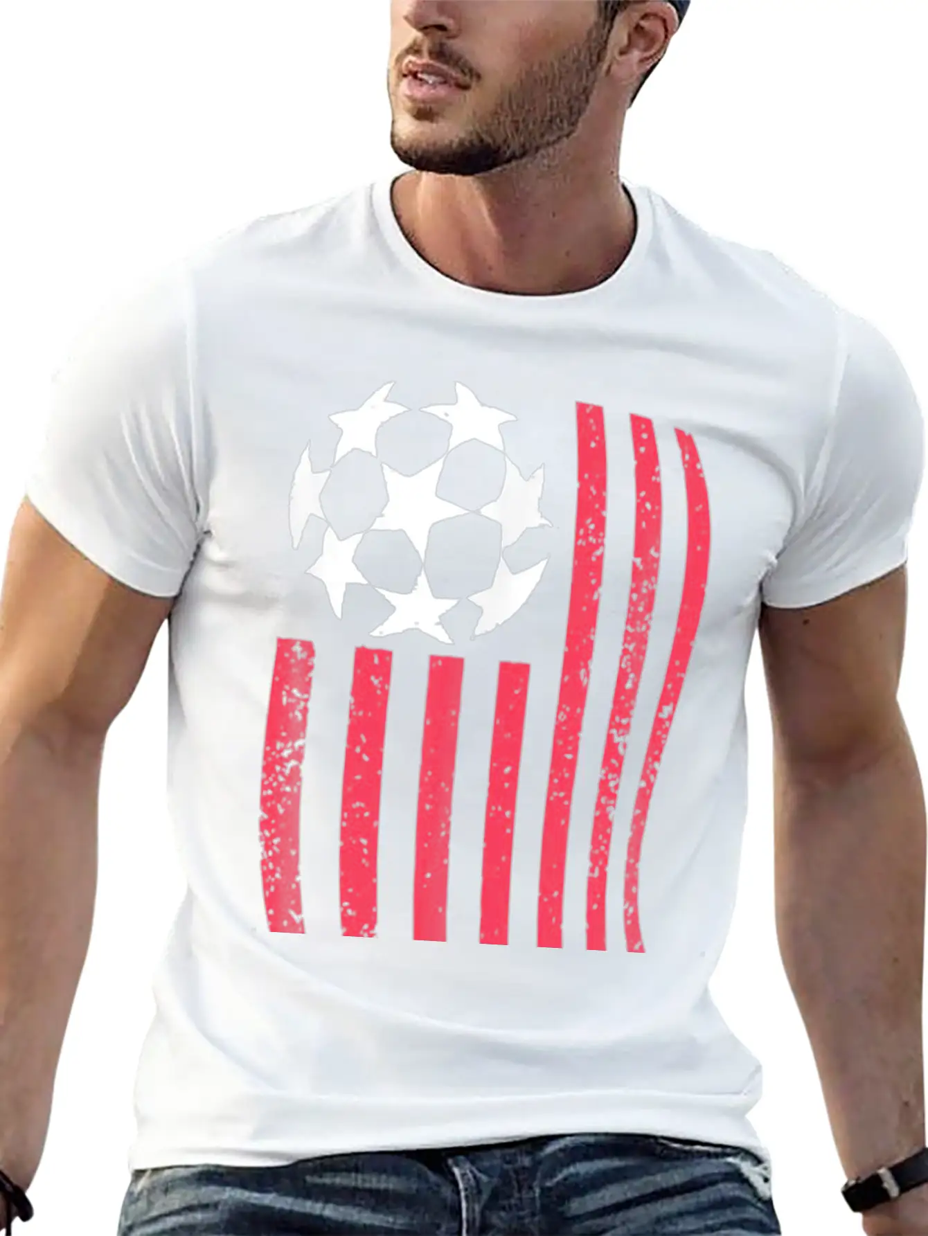 USA Flag With Soccer Ball Stylish Everyday T-Shirt – Unisex Basic Cotton Tee