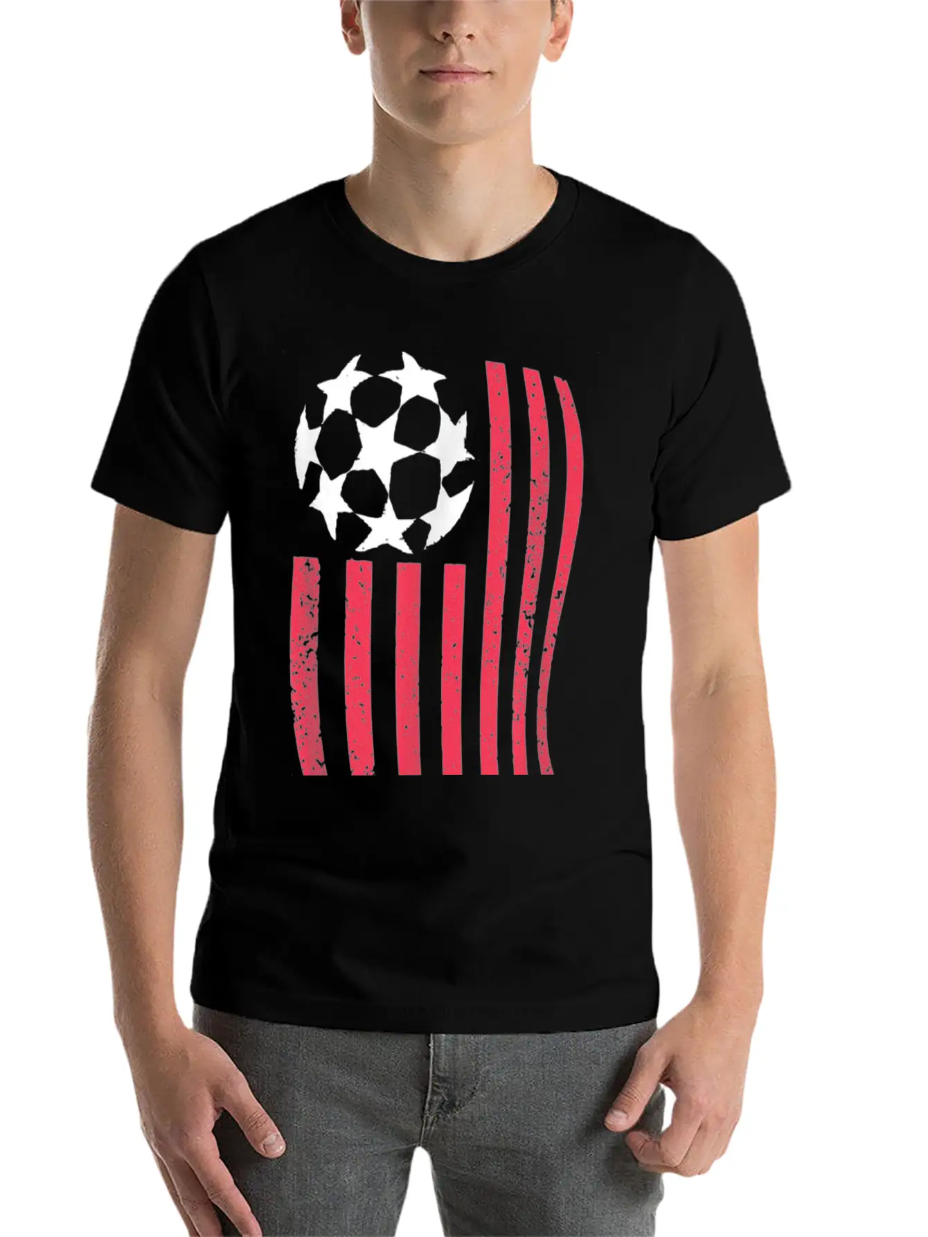 USA Flag With Soccer Ball Stylish Everyday T-Shirt – Unisex Basic Cotton Tee