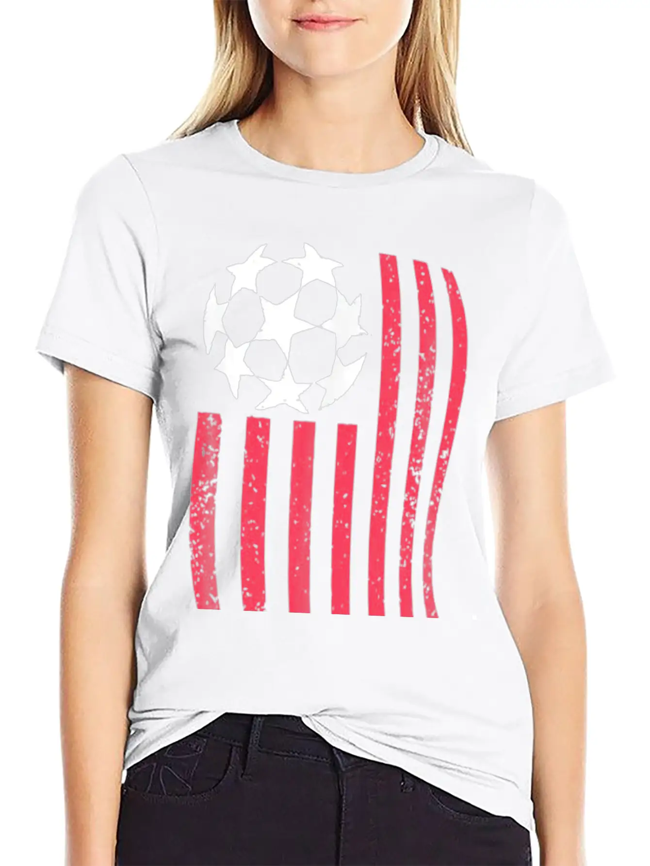 USA Flag With Soccer Ball Stylish Everyday T-Shirt – Unisex Basic Cotton Tee
