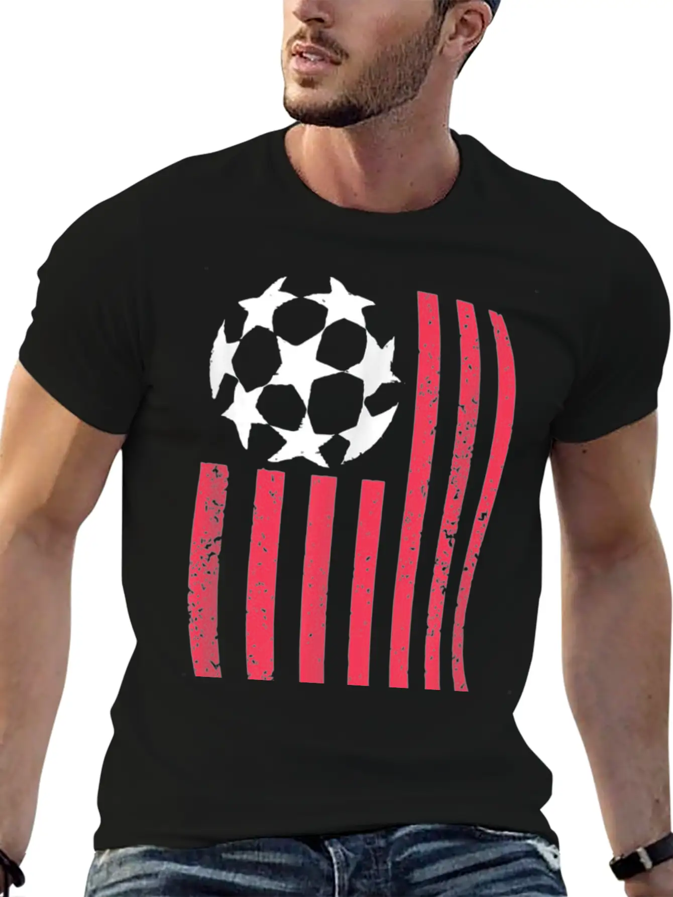USA Flag With Soccer Ball Stylish Everyday T-Shirt – Unisex Basic Cotton Tee