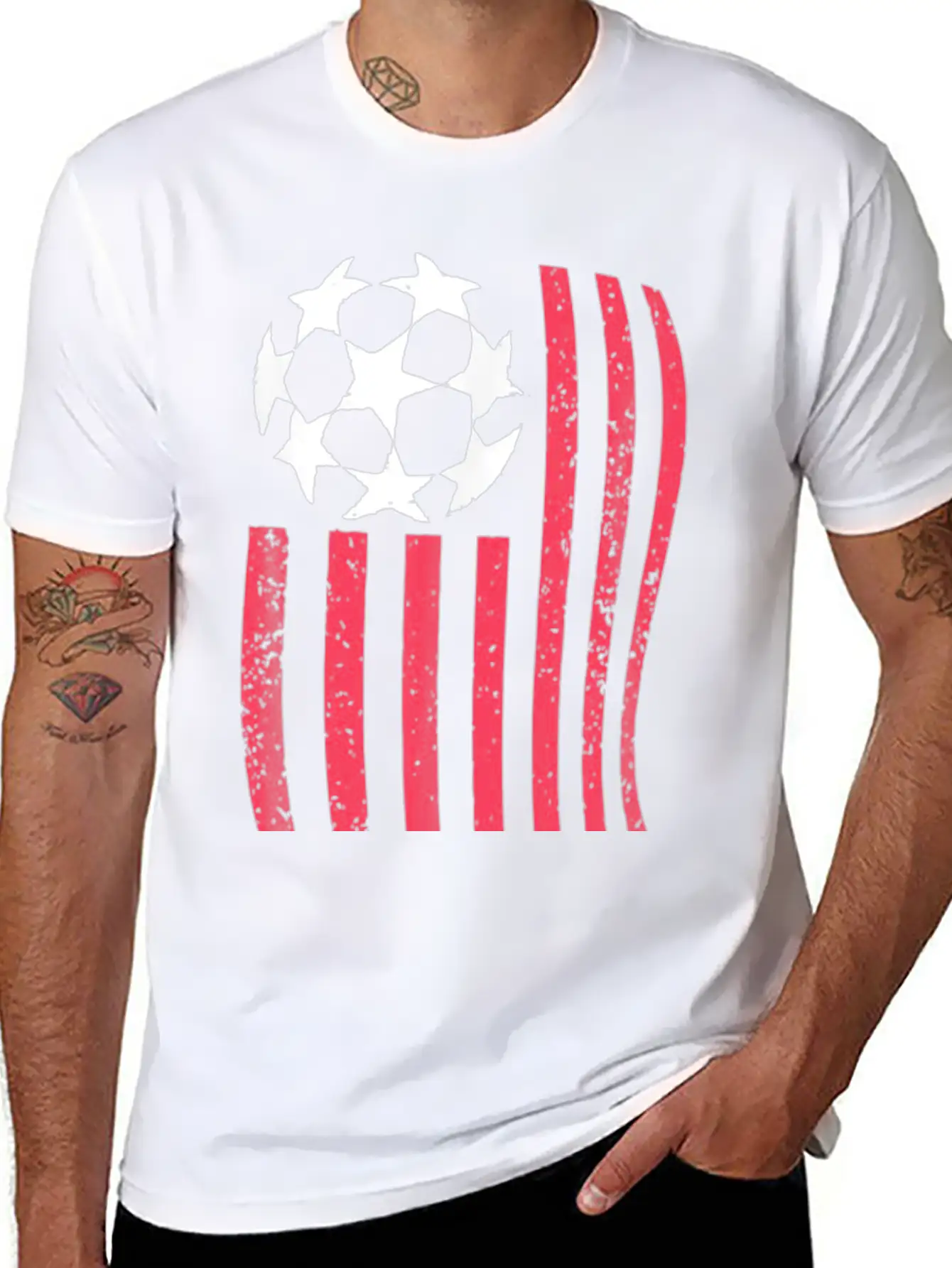 USA Flag With Soccer Ball Stylish Everyday T-Shirt – Unisex Basic Cotton Tee