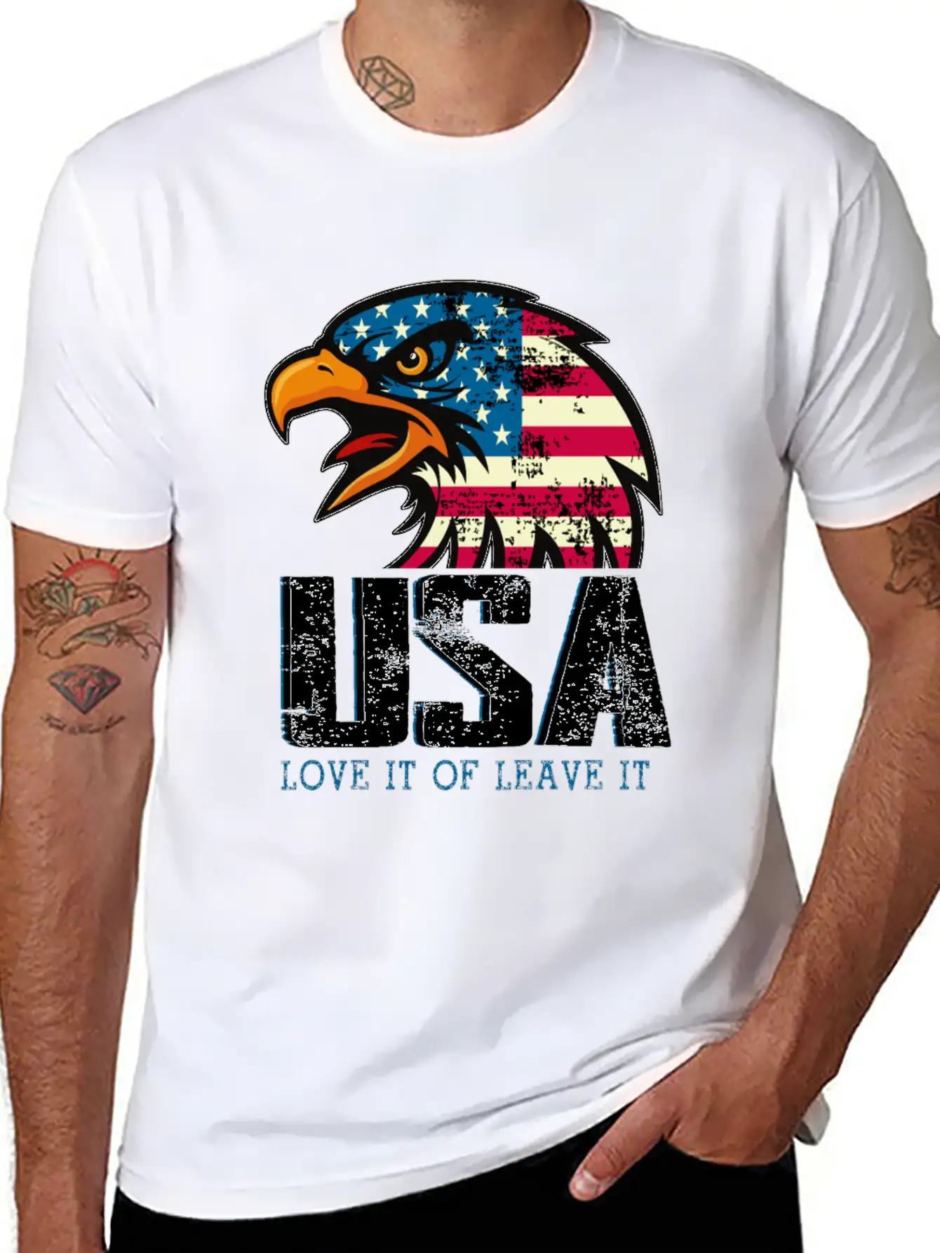 USA Love It Or Leave It Eagle America Flag Stylish Everyday T-Shirt – Unisex Basic Cotton Tee