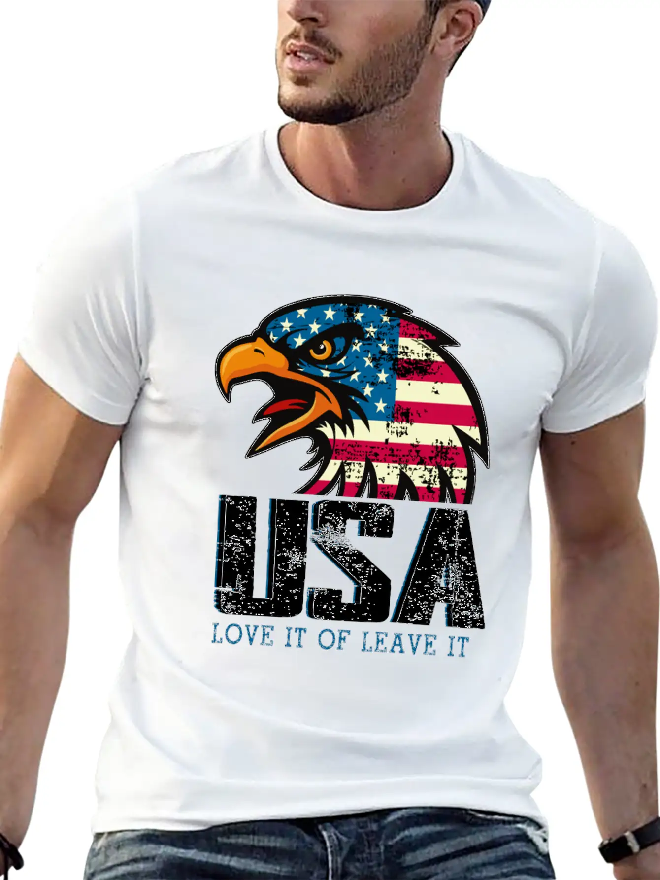 USA Love It Or Leave It Eagle America Flag Stylish Everyday T-Shirt – Unisex Basic Cotton Tee