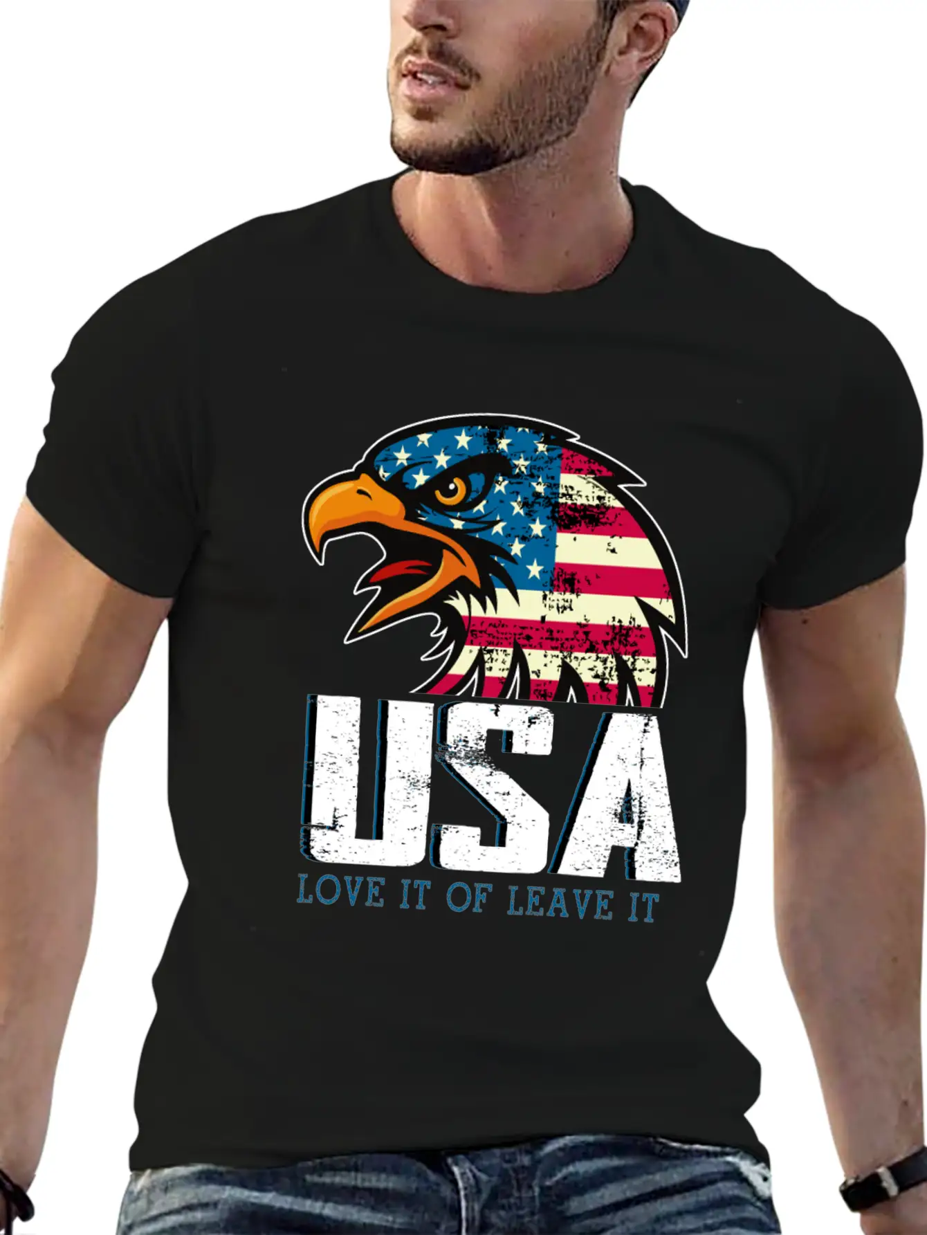 USA Love It Or Leave It Eagle America Flag Stylish Everyday T-Shirt – Unisex Basic Cotton Tee