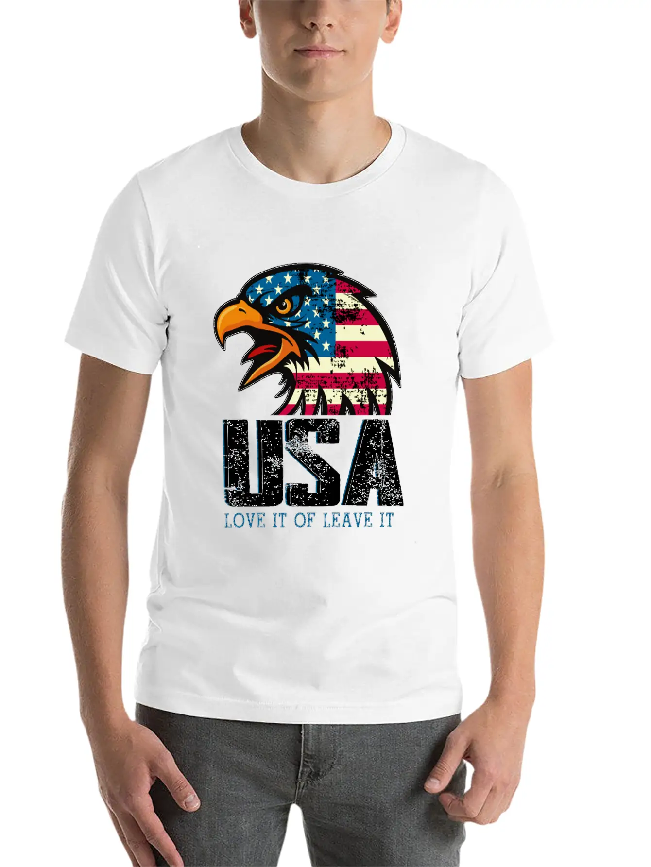 USA Love It Or Leave It Eagle America Flag Stylish Everyday T-Shirt – Unisex Basic Cotton Tee