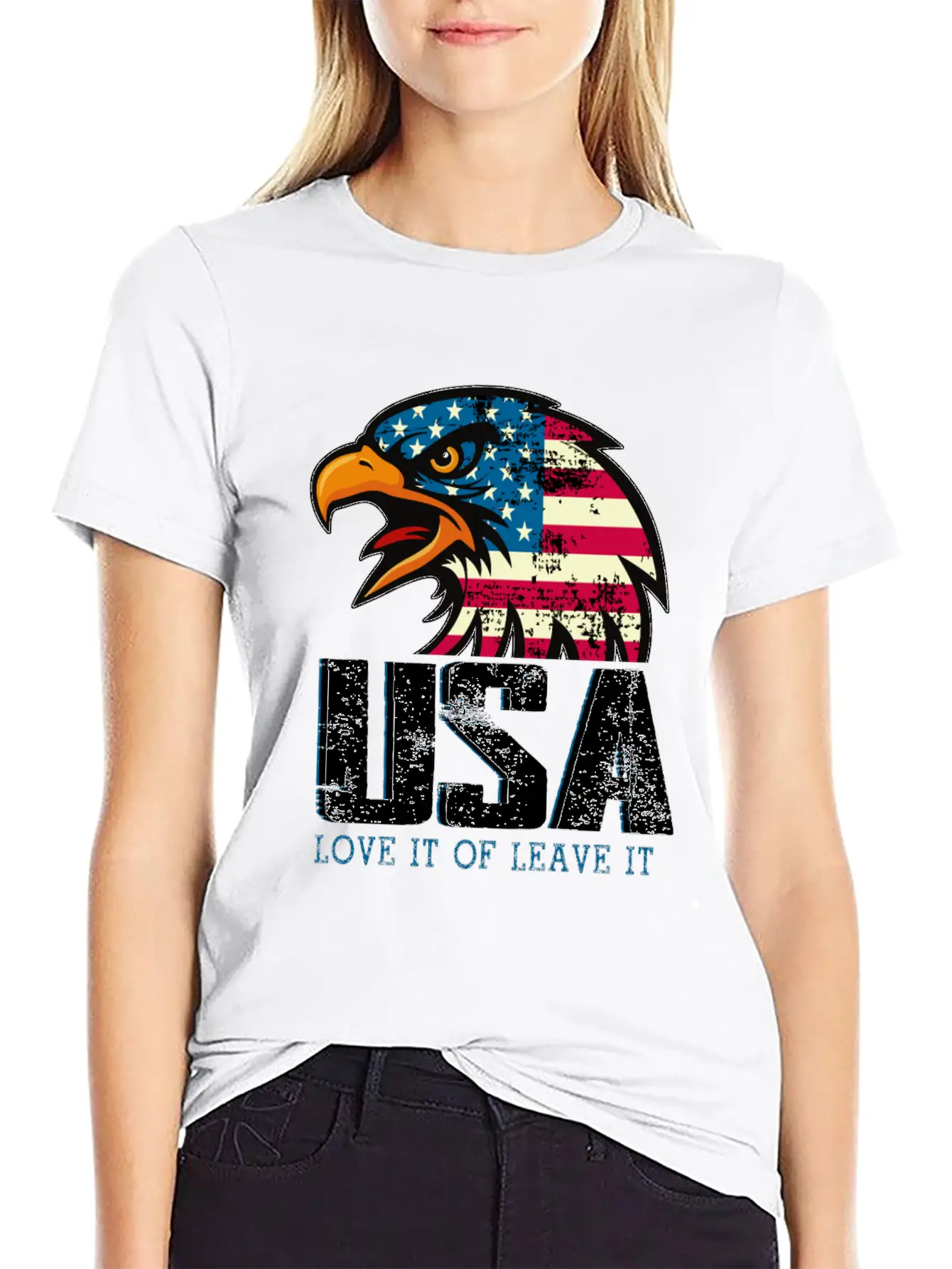 USA Love It Or Leave It Eagle America Flag Stylish Everyday T-Shirt – Unisex Basic Cotton Tee