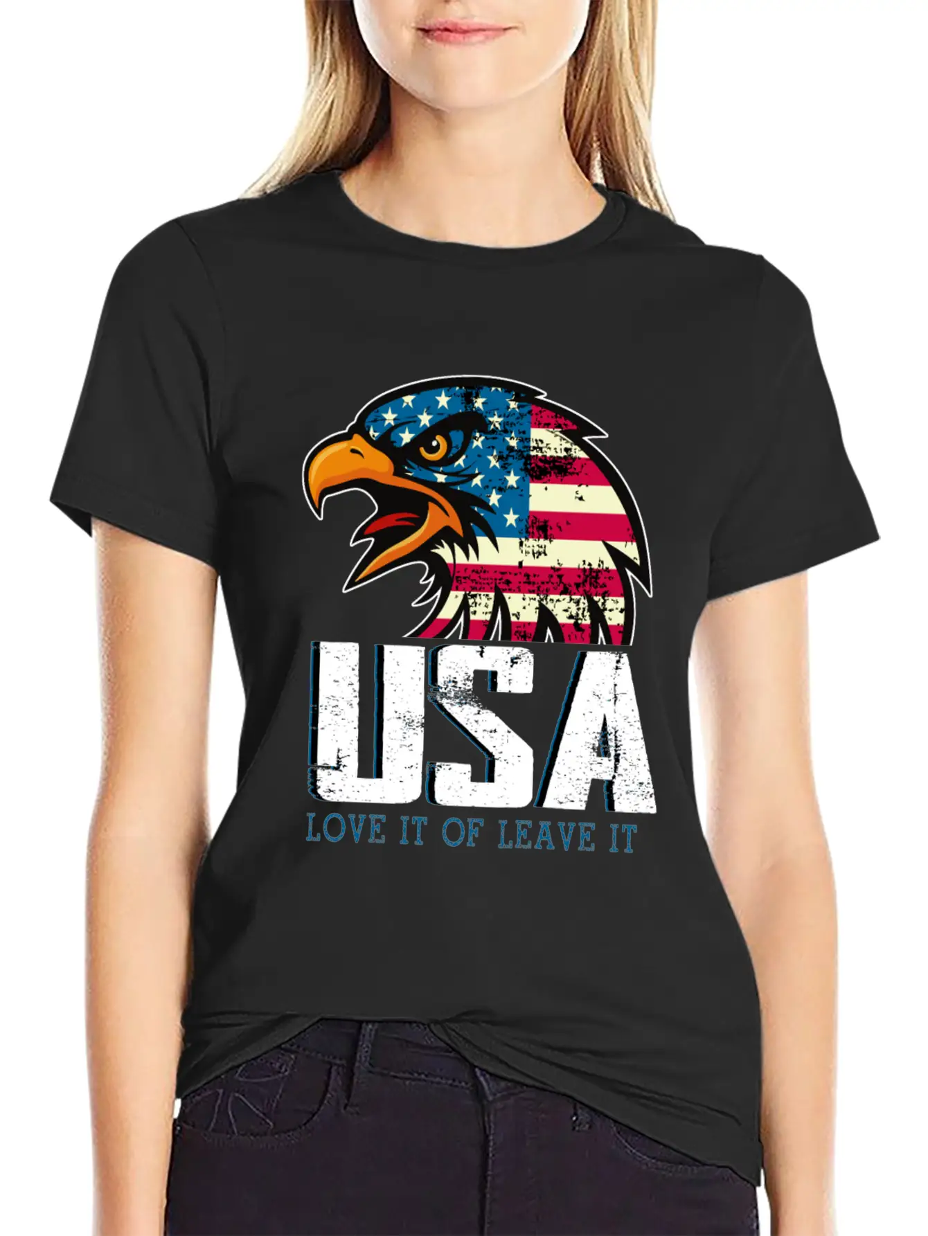 USA Love It Or Leave It Eagle America Flag Stylish Everyday T-Shirt – Unisex Basic Cotton Tee