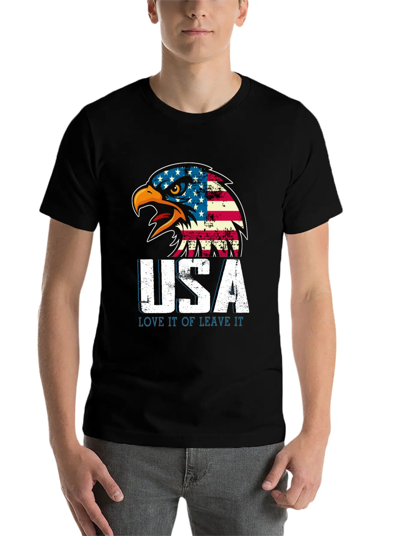 USA Love It Or Leave It Eagle America Flag Stylish Everyday T-Shirt – Unisex Basic Cotton Tee