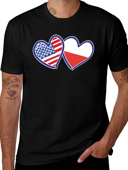 USA Poland Flag Hearts Unisex Short Sleeve Soft Cotton T-Shirt – Casual Everyday Wear