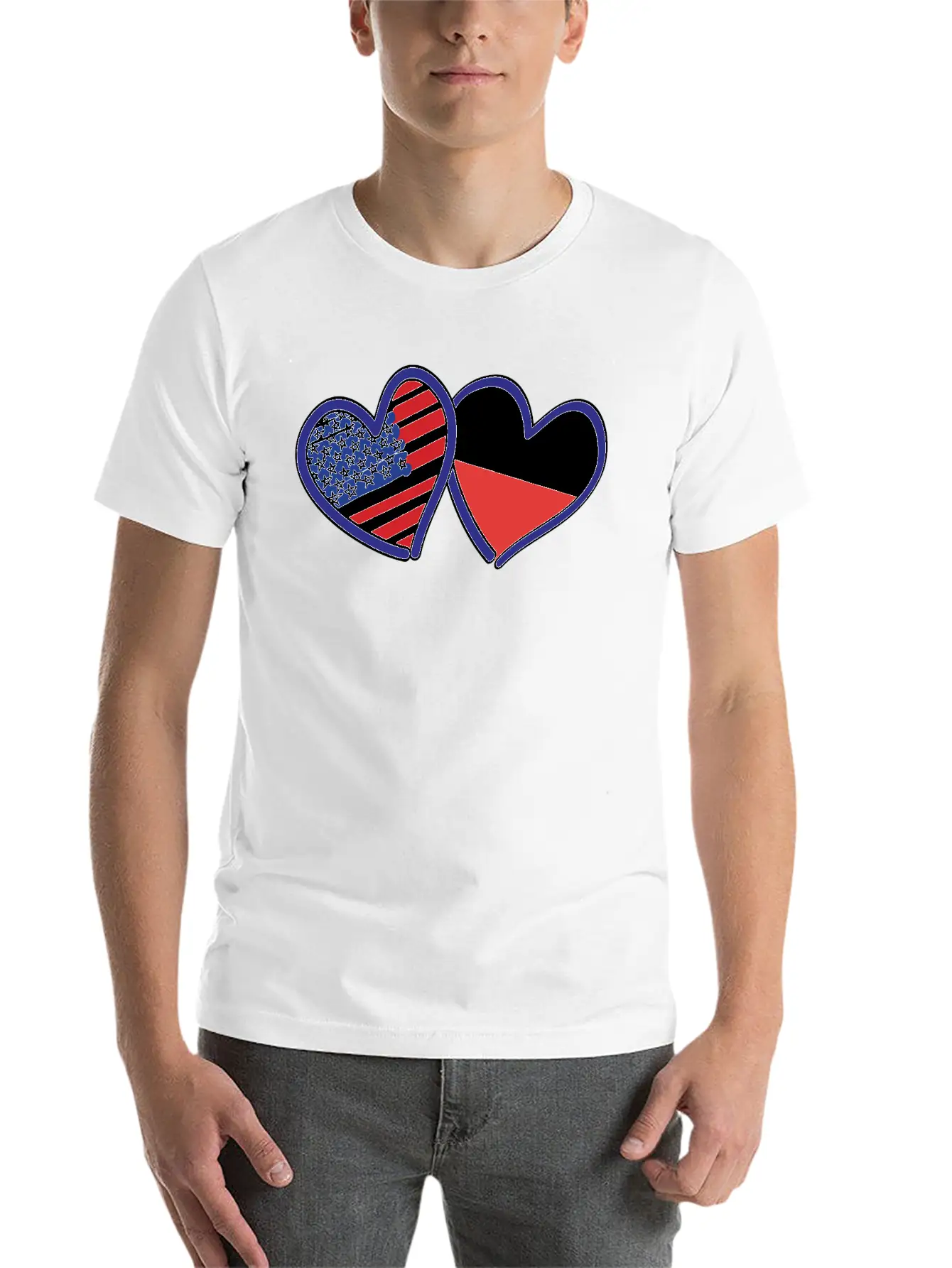 USA Poland Flag Hearts Unisex Short Sleeve Soft Cotton T-Shirt – Casual Everyday Wear