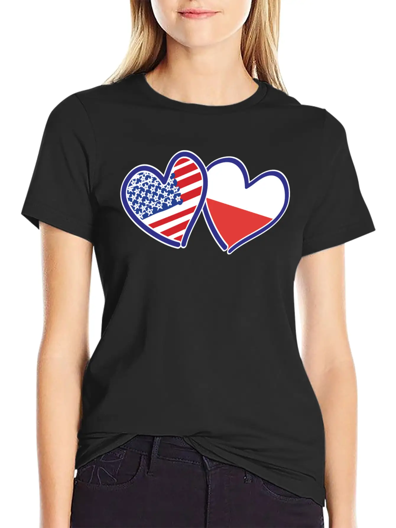 USA Poland Flag Hearts Unisex Short Sleeve Soft Cotton T-Shirt – Casual Everyday Wear