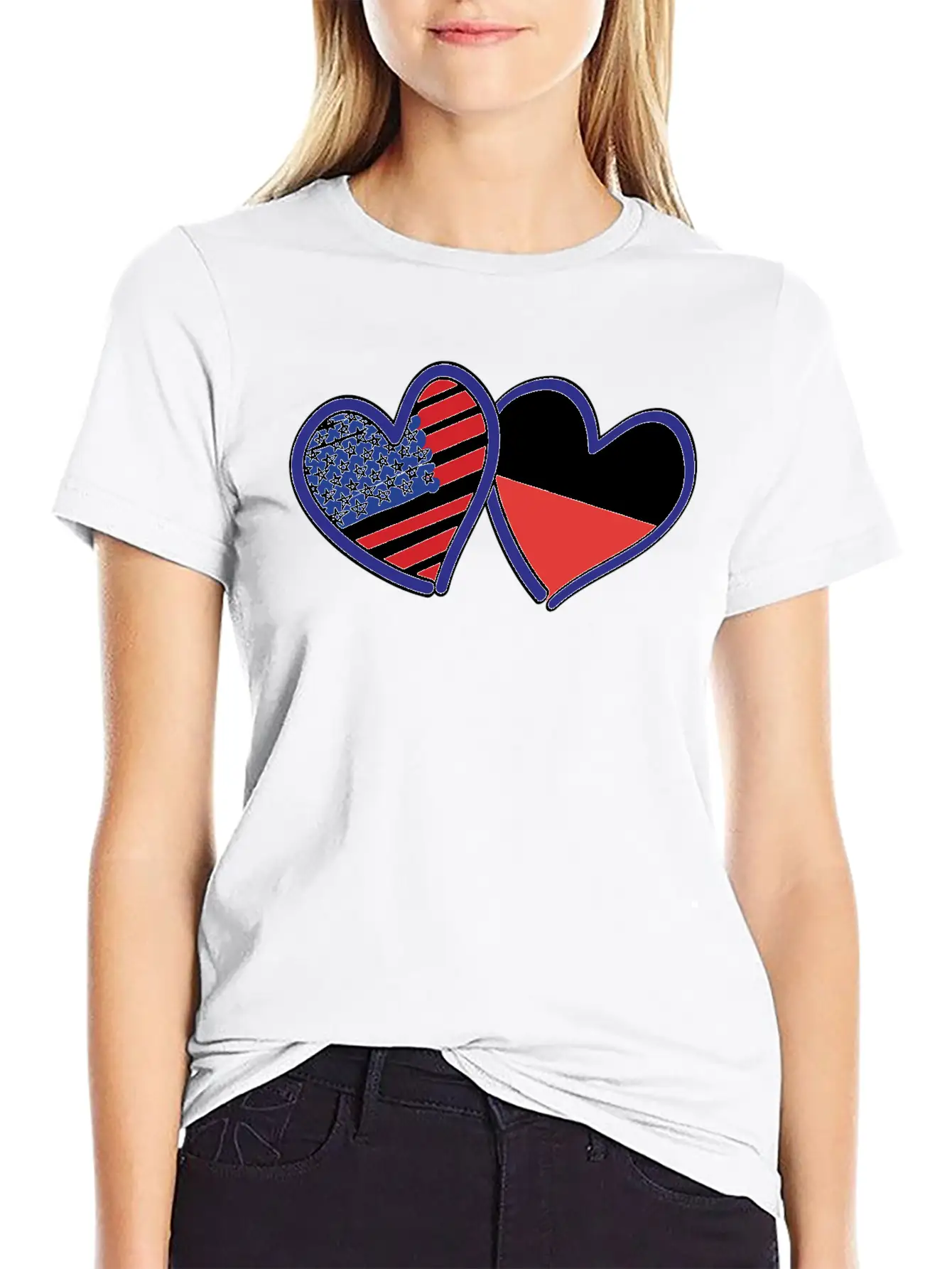 USA Poland Flag Hearts Unisex Short Sleeve Soft Cotton T-Shirt – Casual Everyday Wear