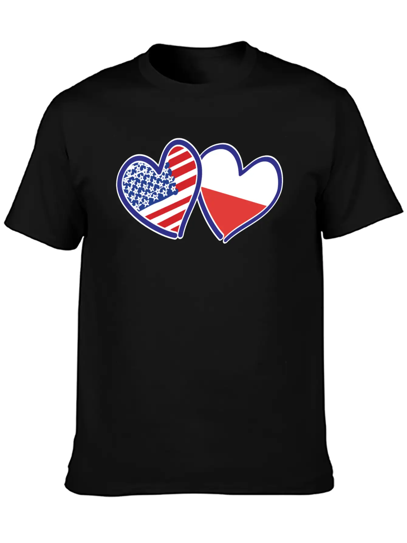 USA Poland Flag Hearts Unisex Short Sleeve Soft Cotton T-Shirt – Casual Everyday Wear