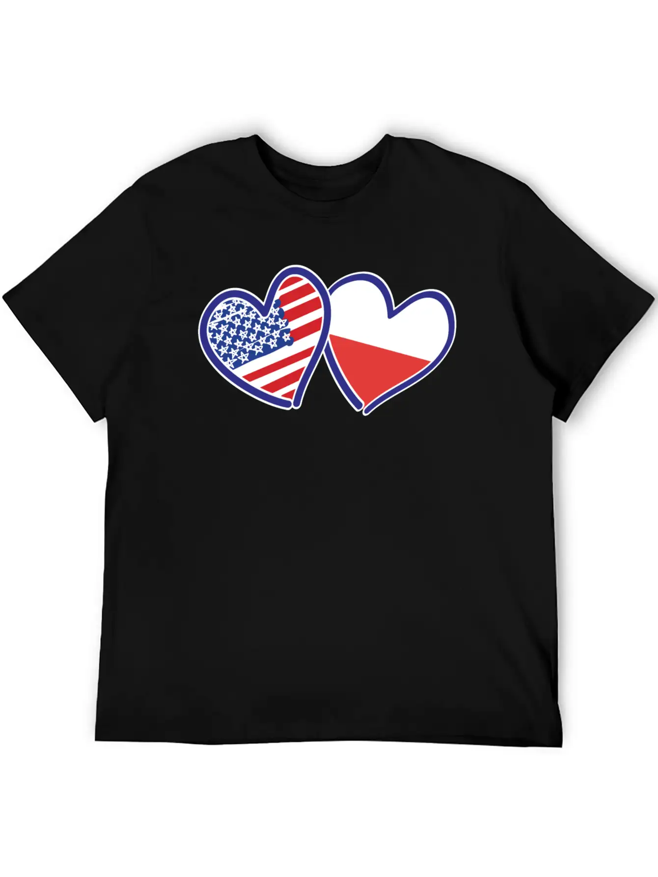 USA Poland Flag Hearts Unisex Short Sleeve Soft Cotton T-Shirt – Casual Everyday Wear