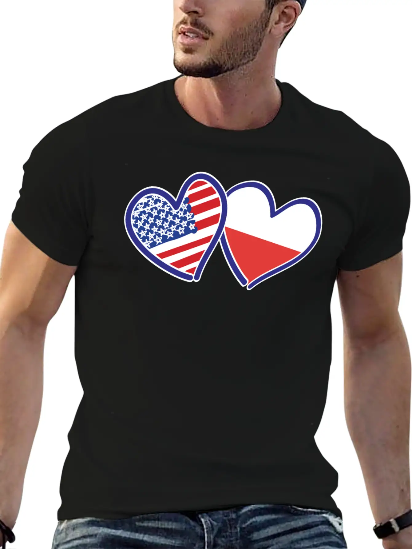 USA Poland Flag Hearts Unisex Short Sleeve Soft Cotton T-Shirt – Casual Everyday Wear