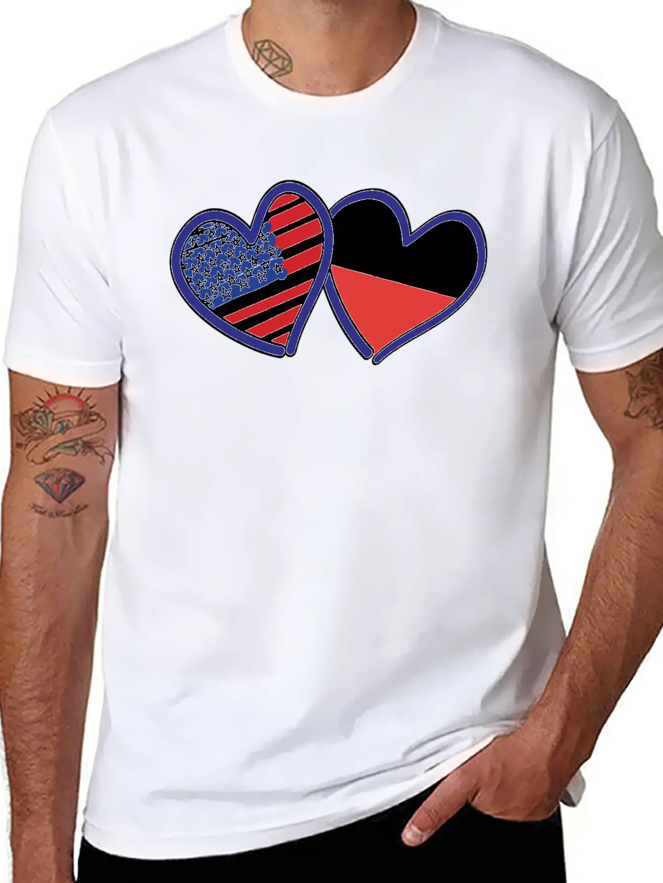 USA Poland Flag Hearts Unisex Short Sleeve Soft Cotton T-Shirt – Casual Everyday Wear