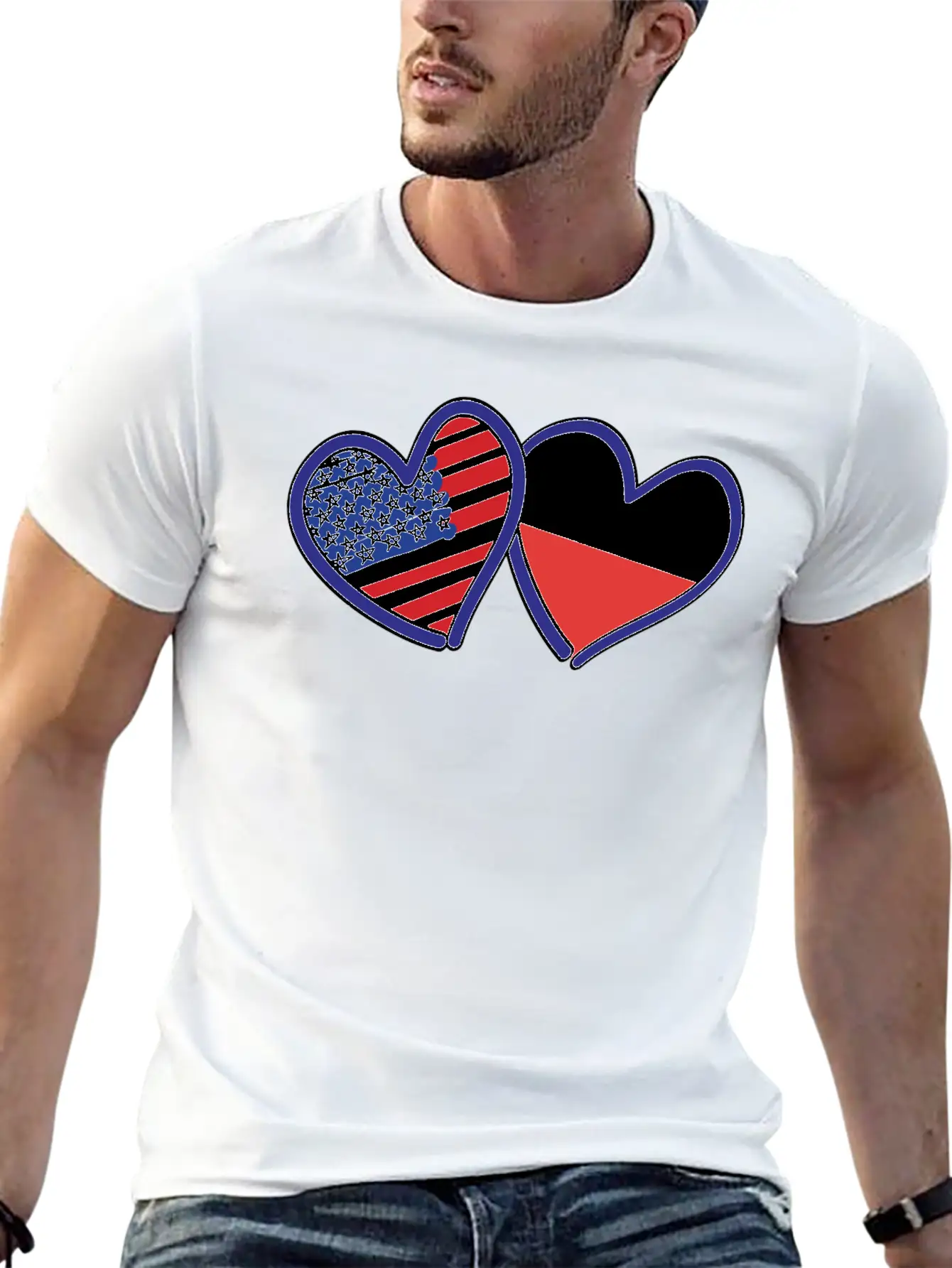 USA Poland Flag Hearts Unisex Short Sleeve Soft Cotton T-Shirt – Casual Everyday Wear