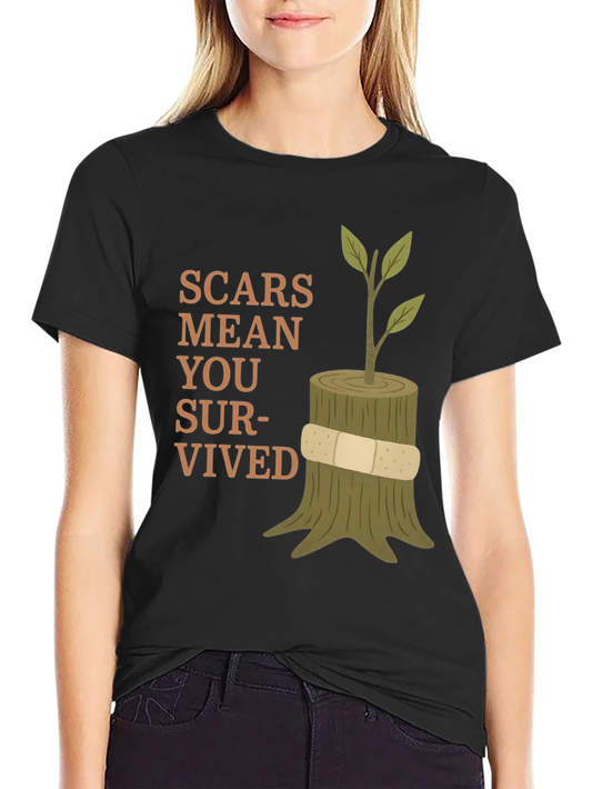 Scars Mean You Survived Tree Stump Graphic Tee