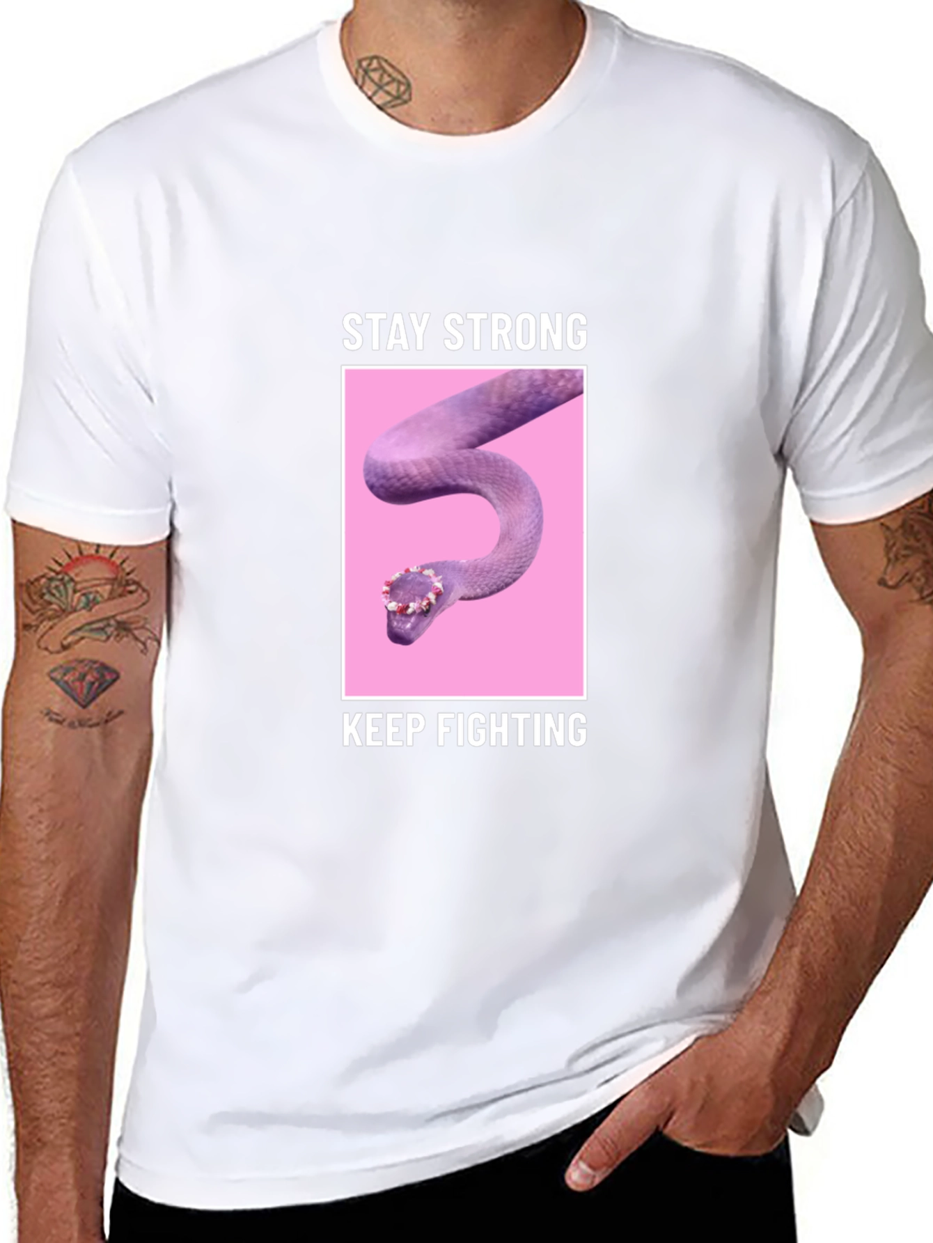 Stay Strong T-Shirt with Snake Design