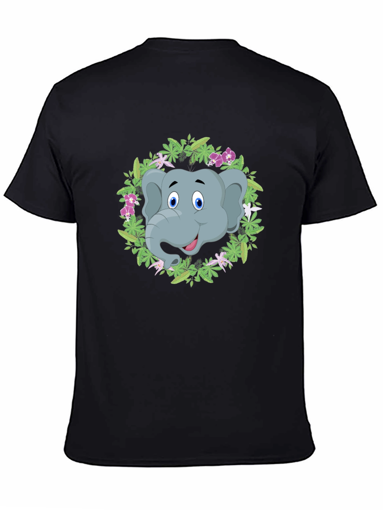 Elephant Floral Wreath Graphic Tee - Black