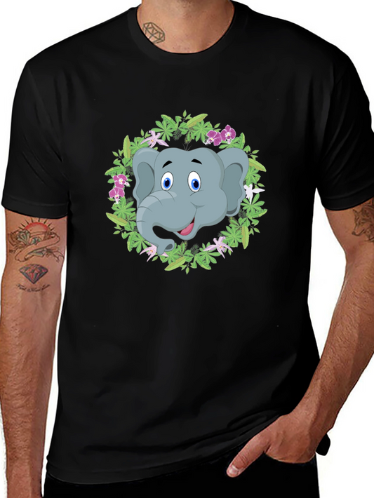 Elephant Floral Wreath Graphic Tee - Black