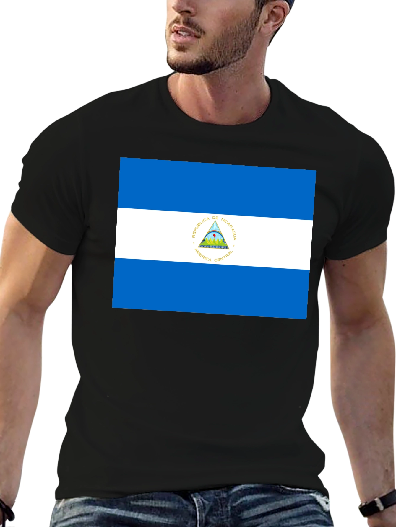 Nicaragua Flag T-Shirt - Black Cotton Tee