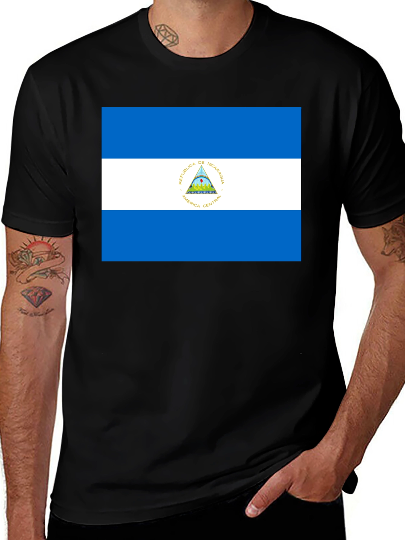 Nicaragua Flag T-Shirt - Black Cotton Tee
