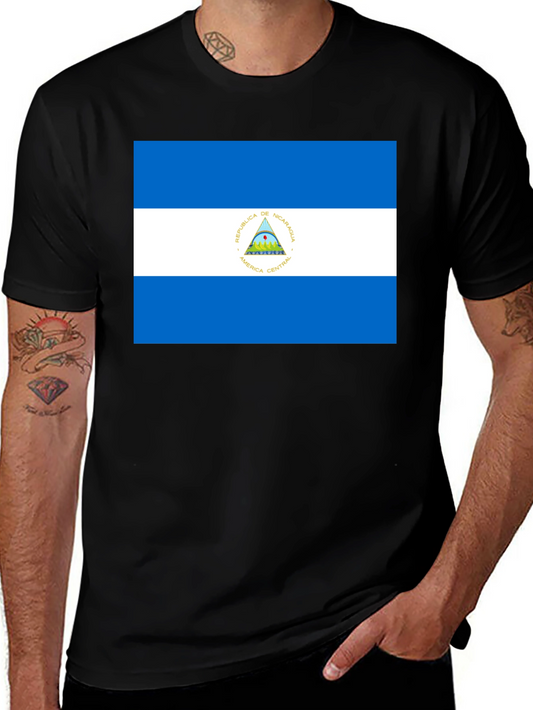 Nicaragua Flag T-Shirt - Black Cotton Tee