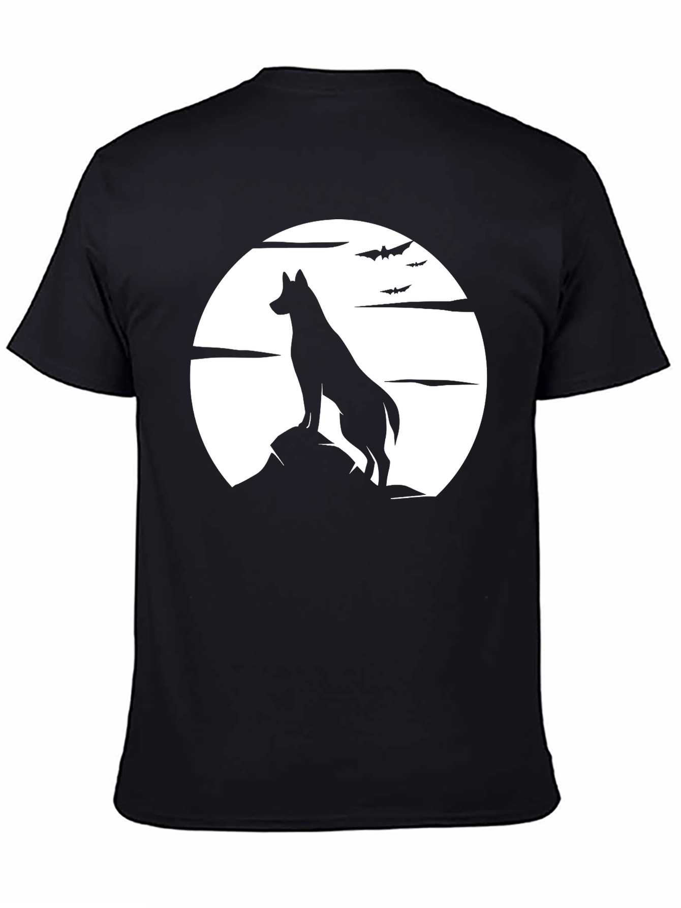 Wolf Moon Silhouette Graphic Black T-Shirt
