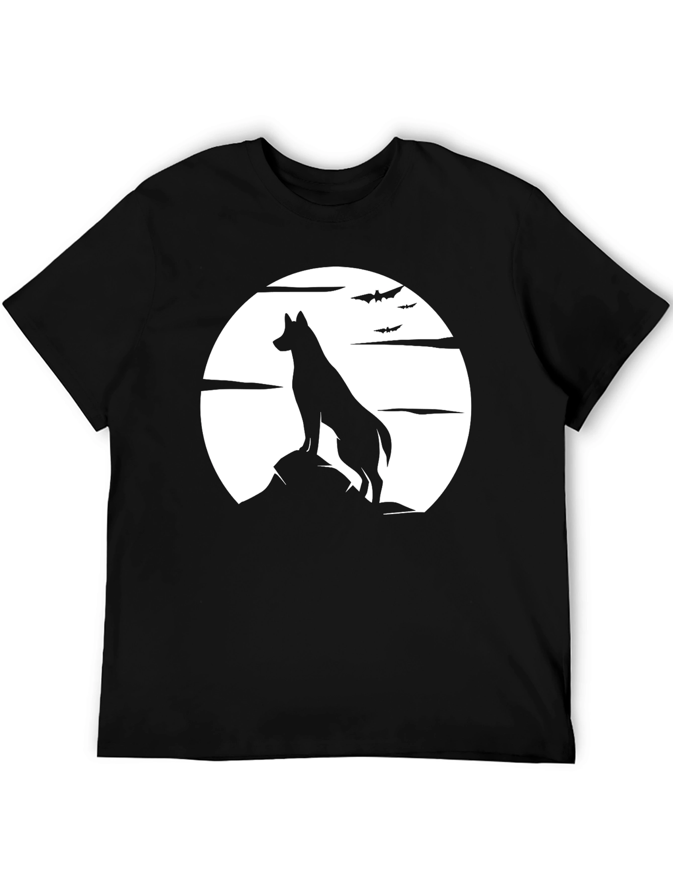 Wolf Moon Silhouette Graphic Black T-Shirt