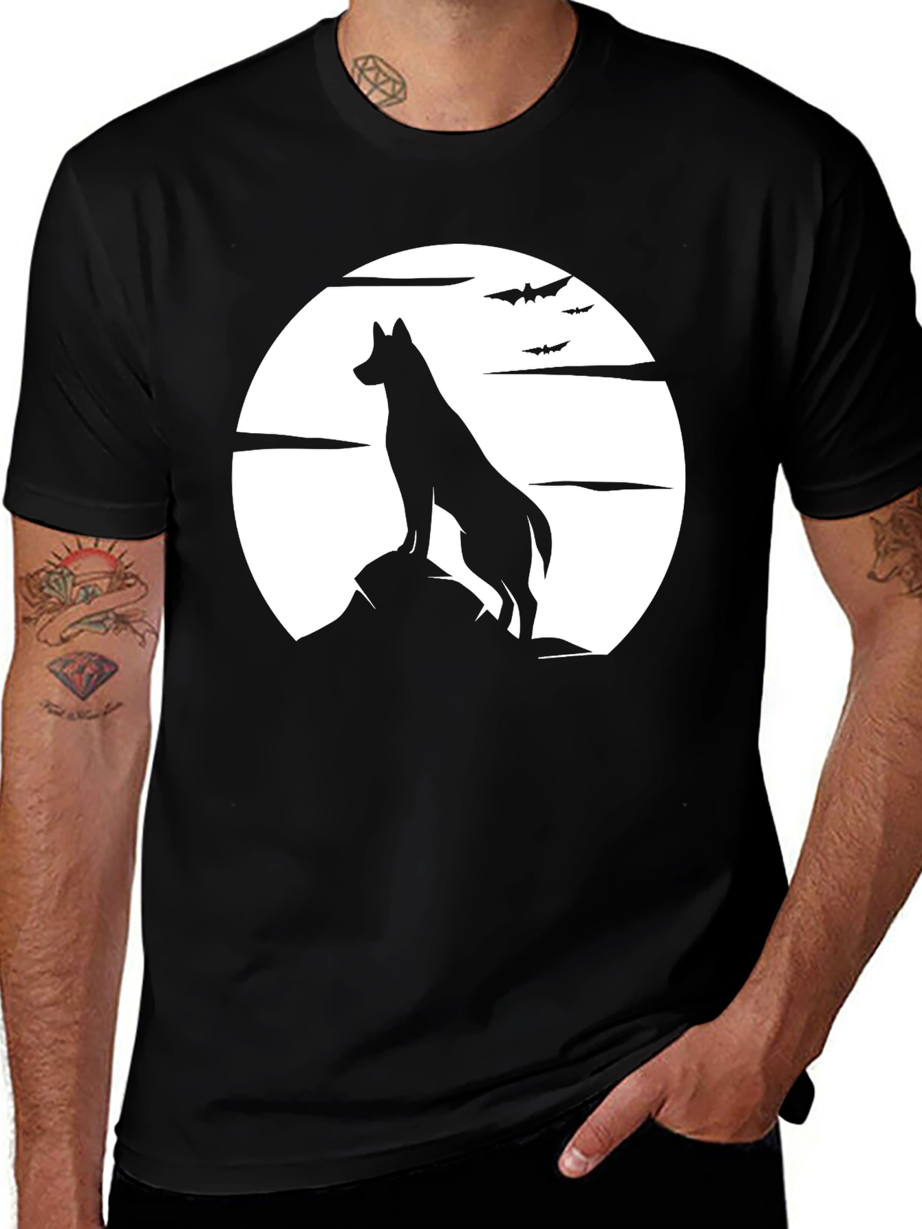 Wolf Moon Silhouette Graphic Black T-Shirt