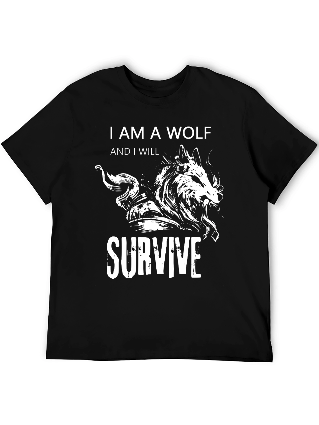 Wolf Survive Graphic Tee - Black Cotton T-Shirt