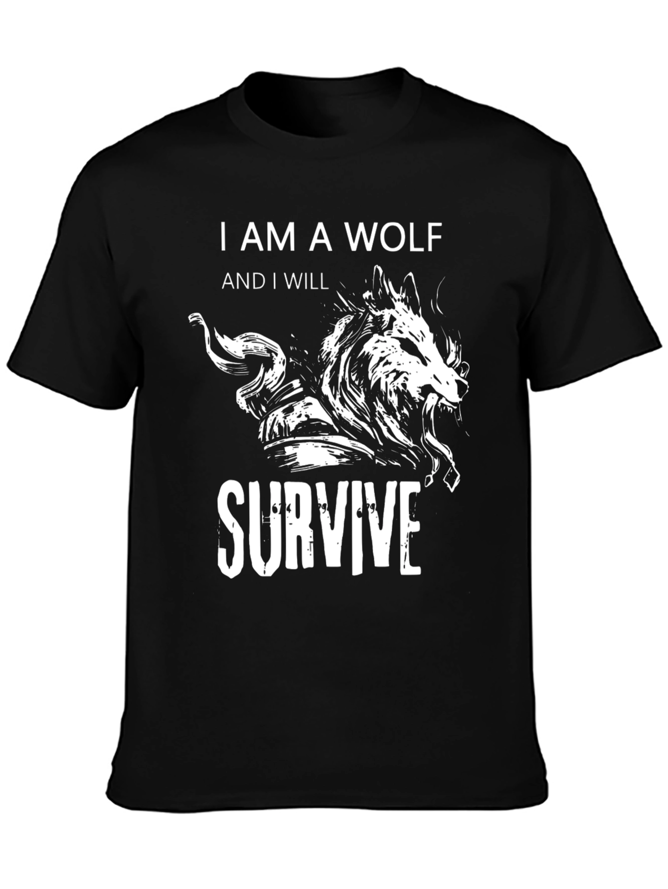 Wolf Survive Graphic Tee - Black Cotton T-Shirt