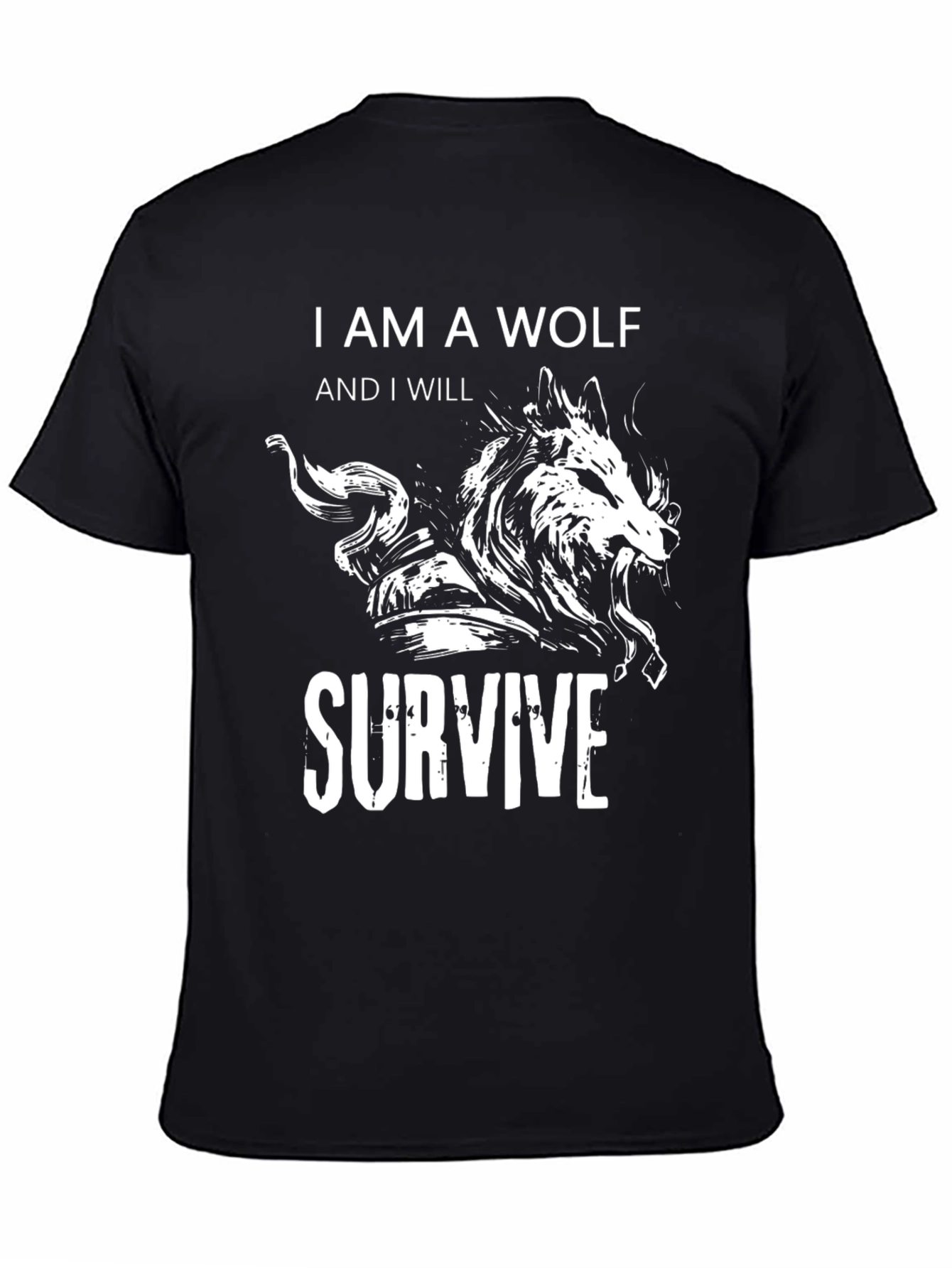 Wolf Survive Graphic Tee - Black Cotton T-Shirt