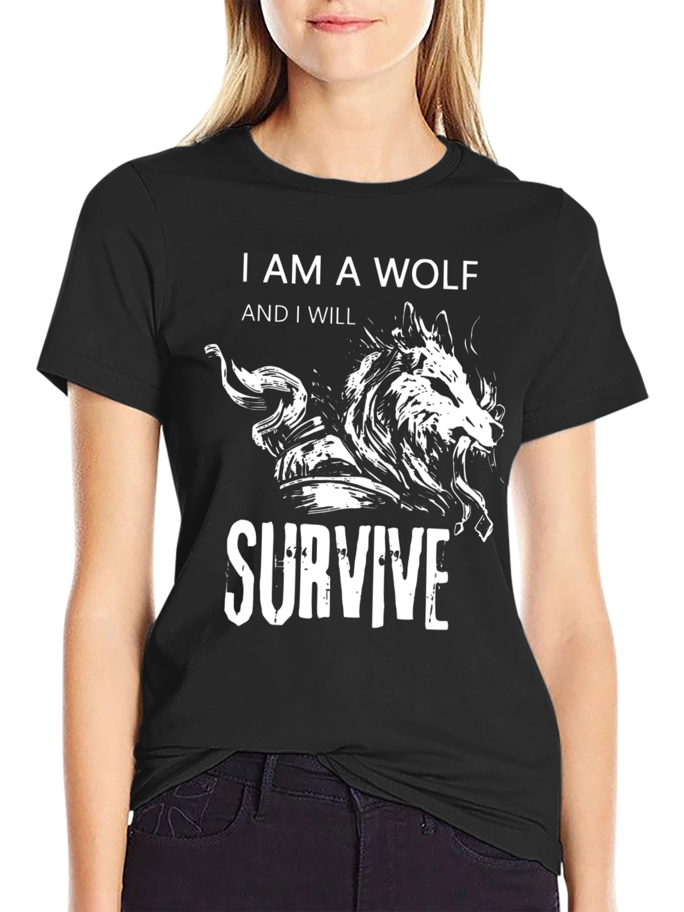 Wolf Survive Graphic Tee - Black Cotton T-Shirt