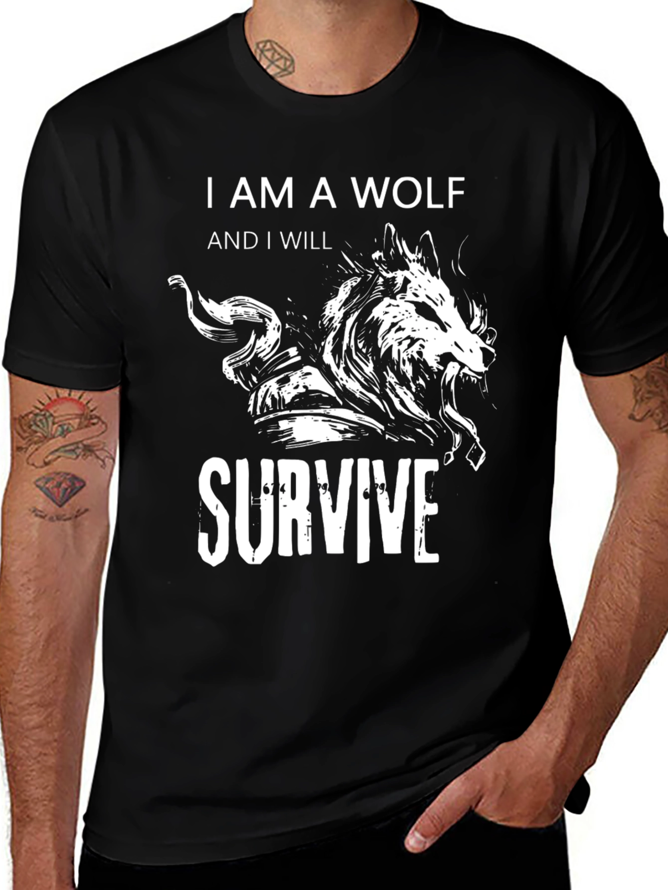 Wolf Survive Graphic Tee - Black Cotton T-Shirt