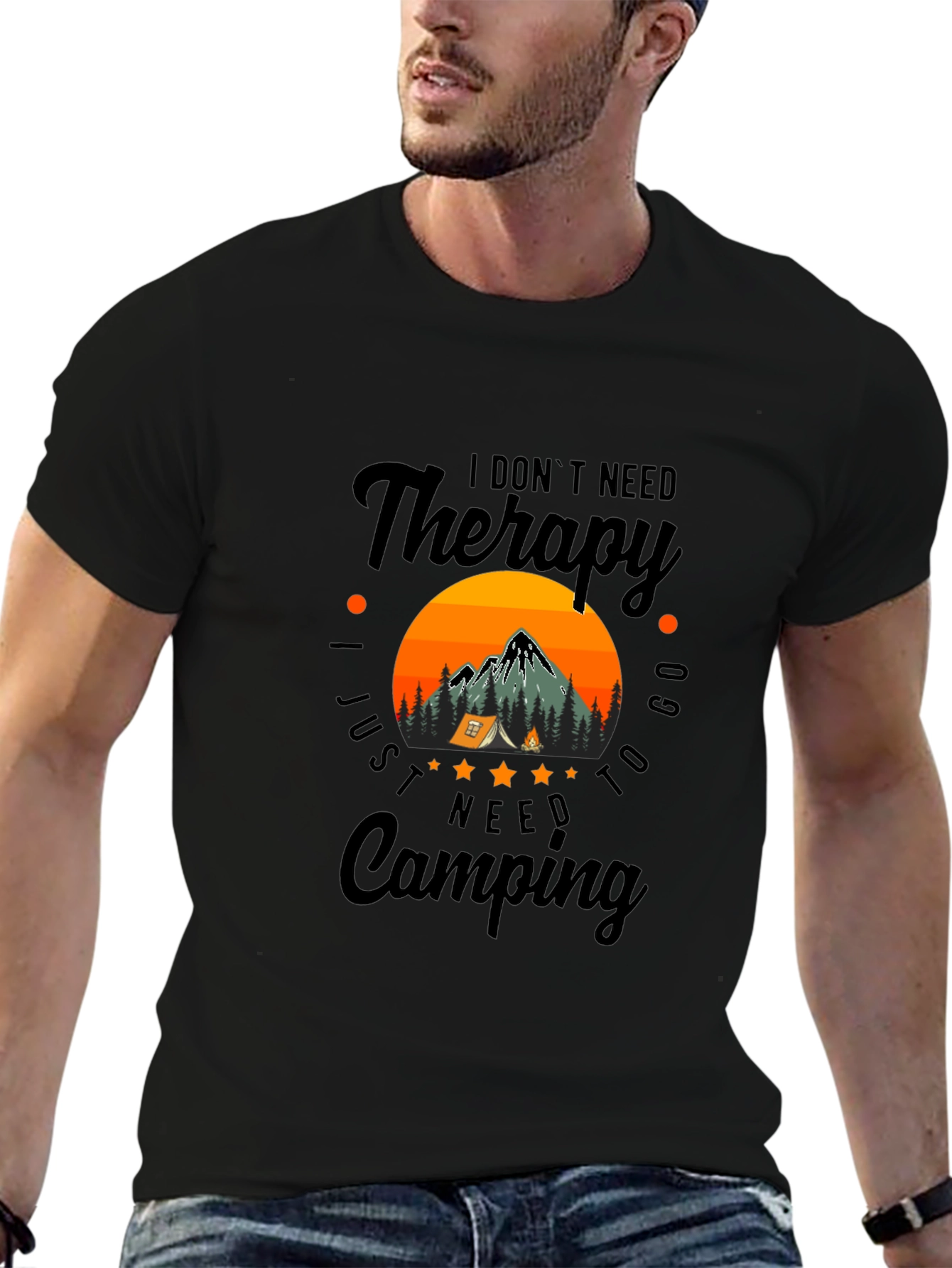 Camping Therapy Black T-Shirt