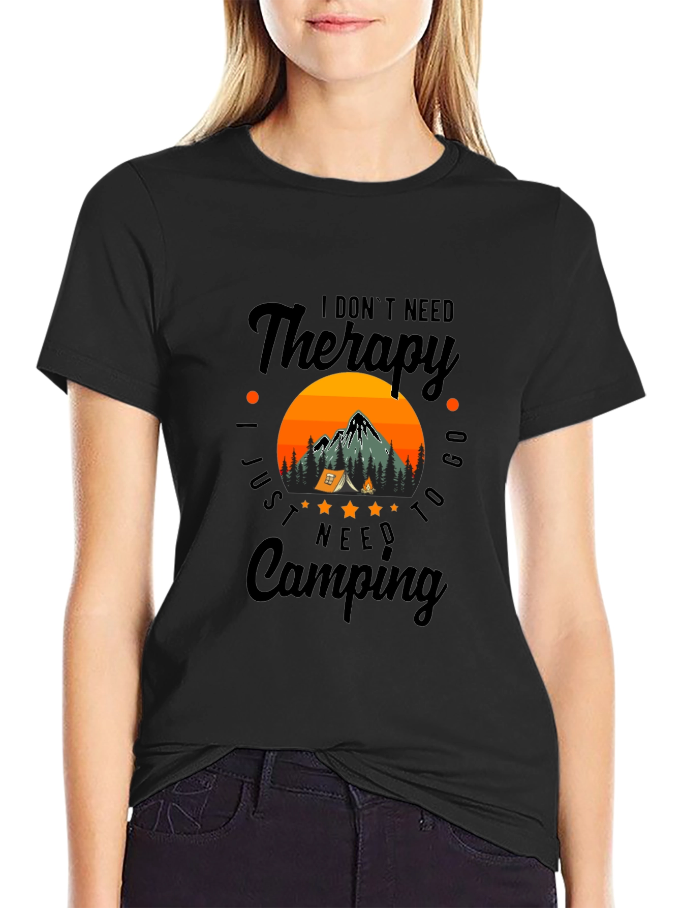 Camping Therapy Black T-Shirt