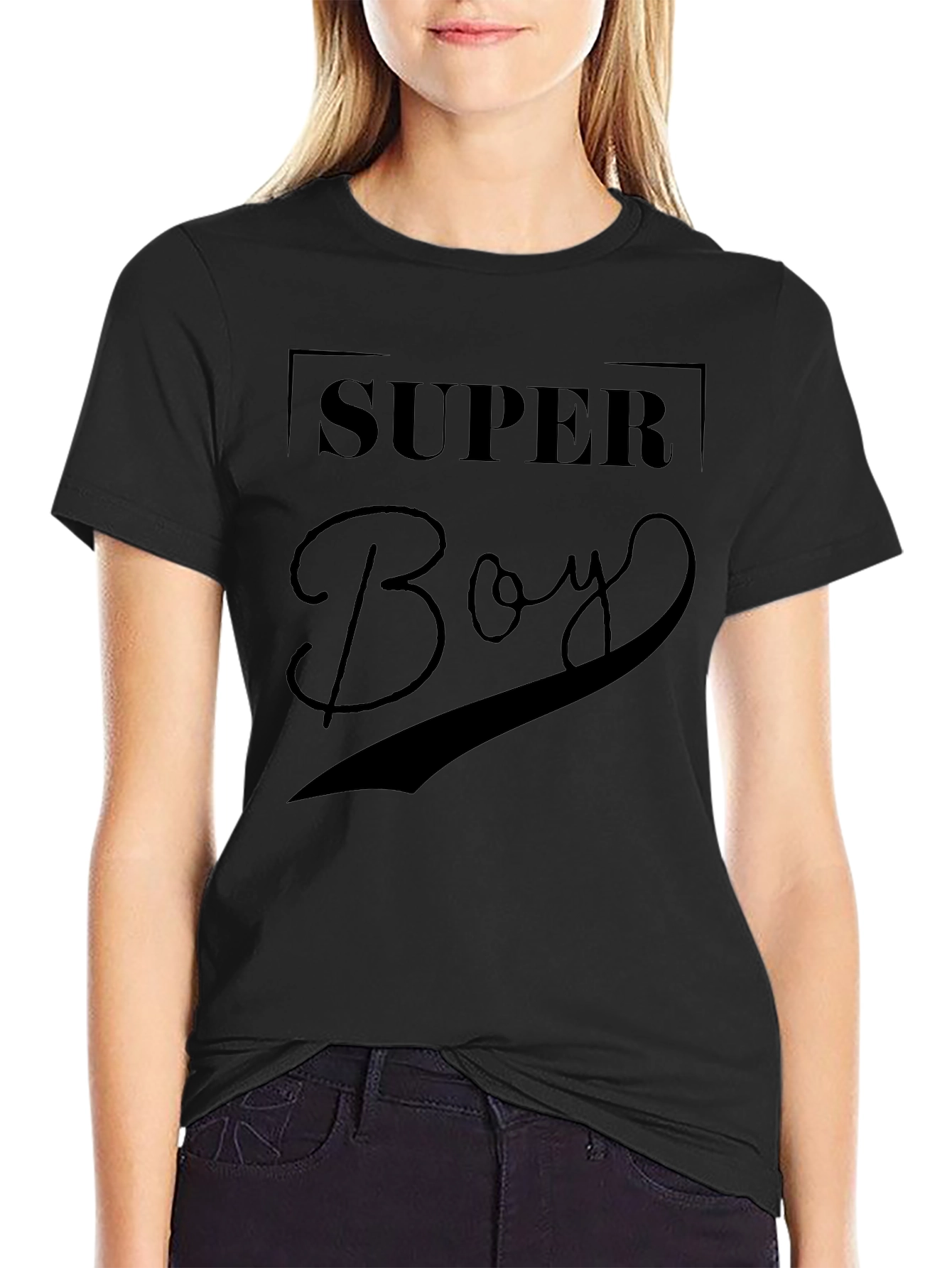 Super Boy Graphic Print Black T-Shirt