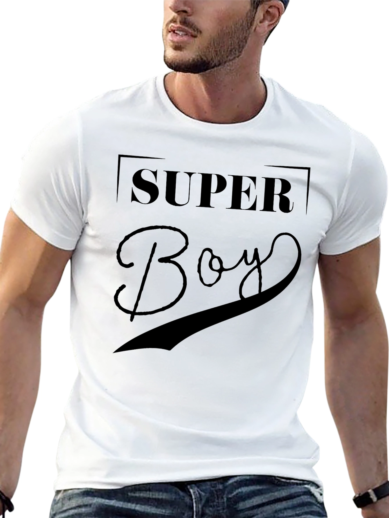 Super Boy Graphic Print Black T-Shirt