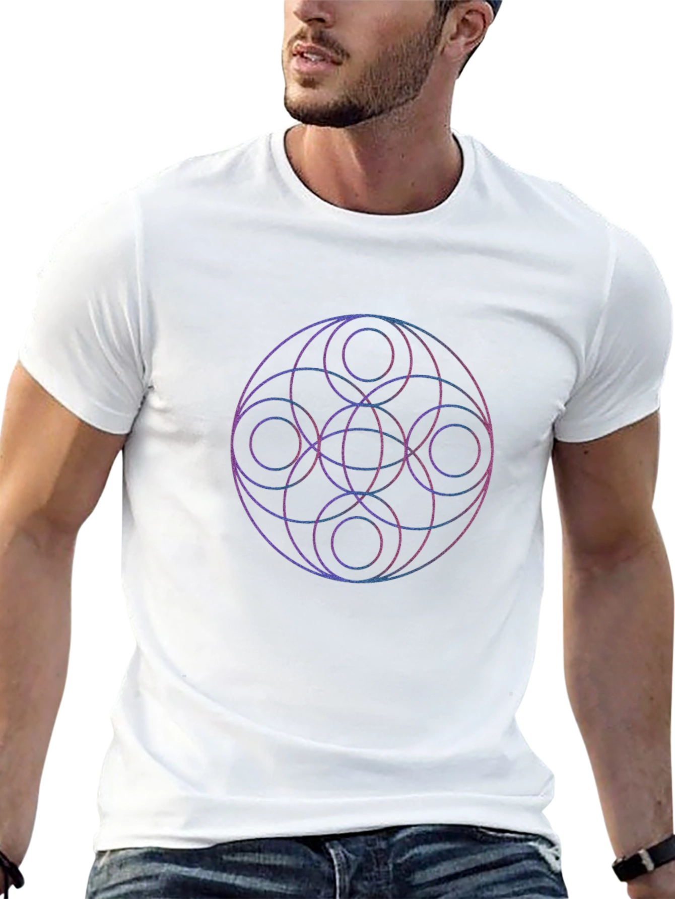 Geometric Circle Print Black T-Shirt